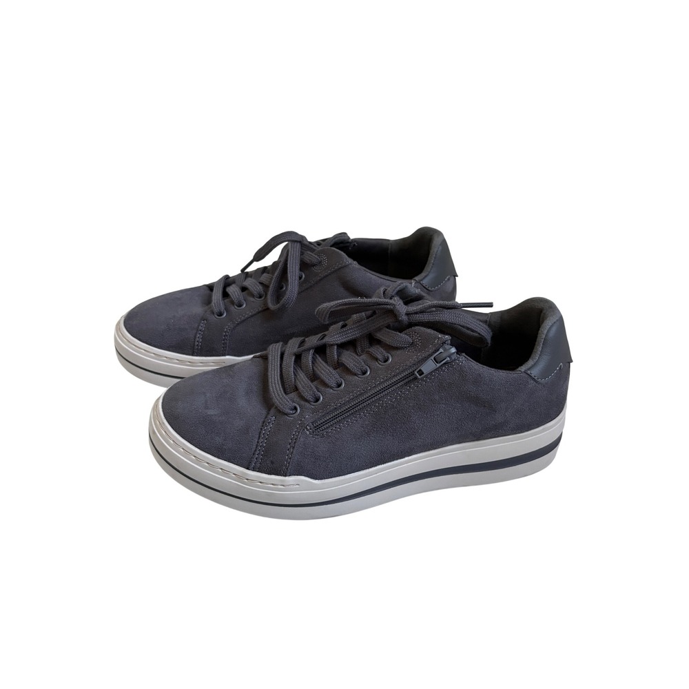Clarks Cloudsteppers Womens Grey Suede Side Zip Platform Sneakers Size 9 M